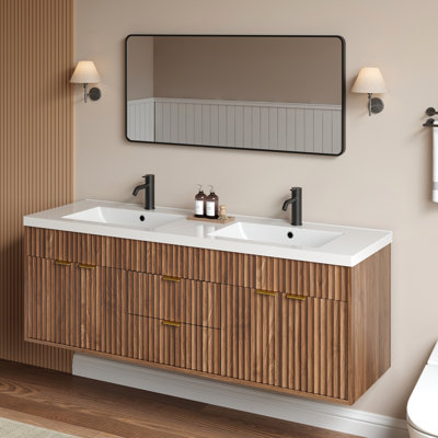 60'' Bathroom Vanity With Double SMC Sink,Bathroom Cabinet With Drawers,Wall-mounted