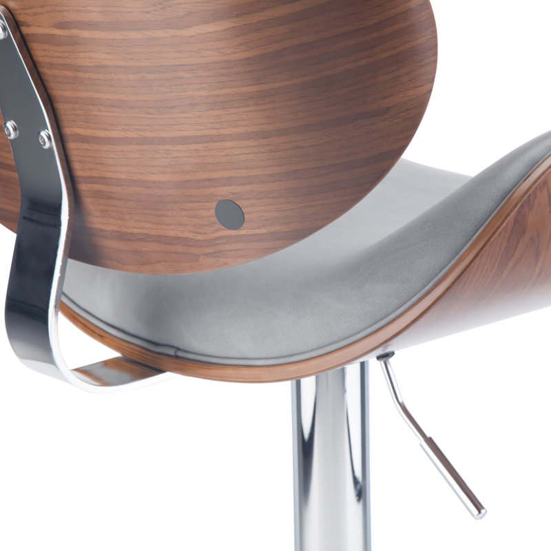 Tabouret de bar moderne pivotant rembourré Marana, Similicuir végétalien - gris pierre