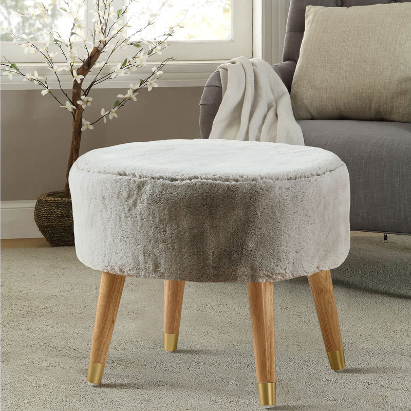 55.9cm Wide Oval Solid Colour Footstool Ottoman, Pure Cashmere Faux Fur