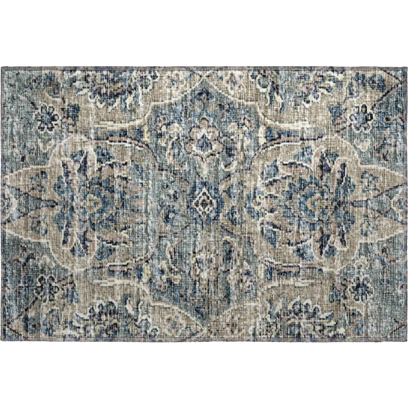 Tapis bleu Premium Alliah AMF95 lavable à la machine, Rectangle 1 pi 8 po x 2 pi 6 po