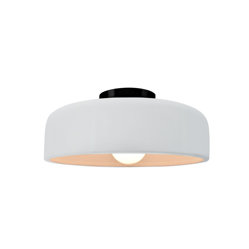 Radiance Ceramic Semi Flush Mount - Replaceable Bulb, Matte Black, Gloss White/Gloss White, 6" H x 10" W x 10" D