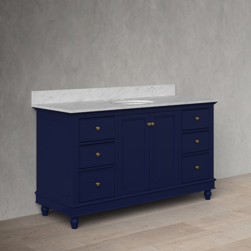 60'' Single Bathroom Vanity with Top, Carrara Marble, Royal Blue