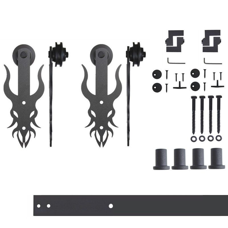 Ensemble de quincaillerie à deux portes sans dérivation à conception simple Black Rustic Imperial (porte non incluse), 66 po