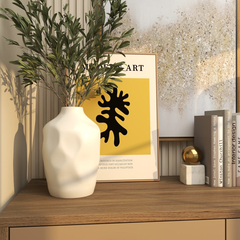Stoneware Table Vase, 13.75" H x 9.15" W x 9.15" D, White