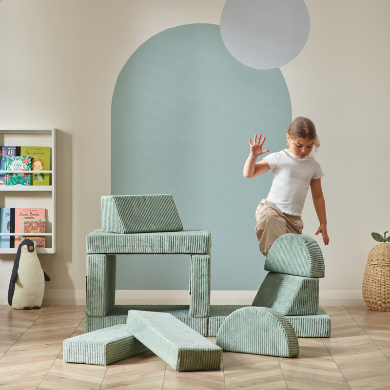 10-Piece Modular Play Sofa - Foam Building Blocks Transformable Kids Sofa (Sage Green)