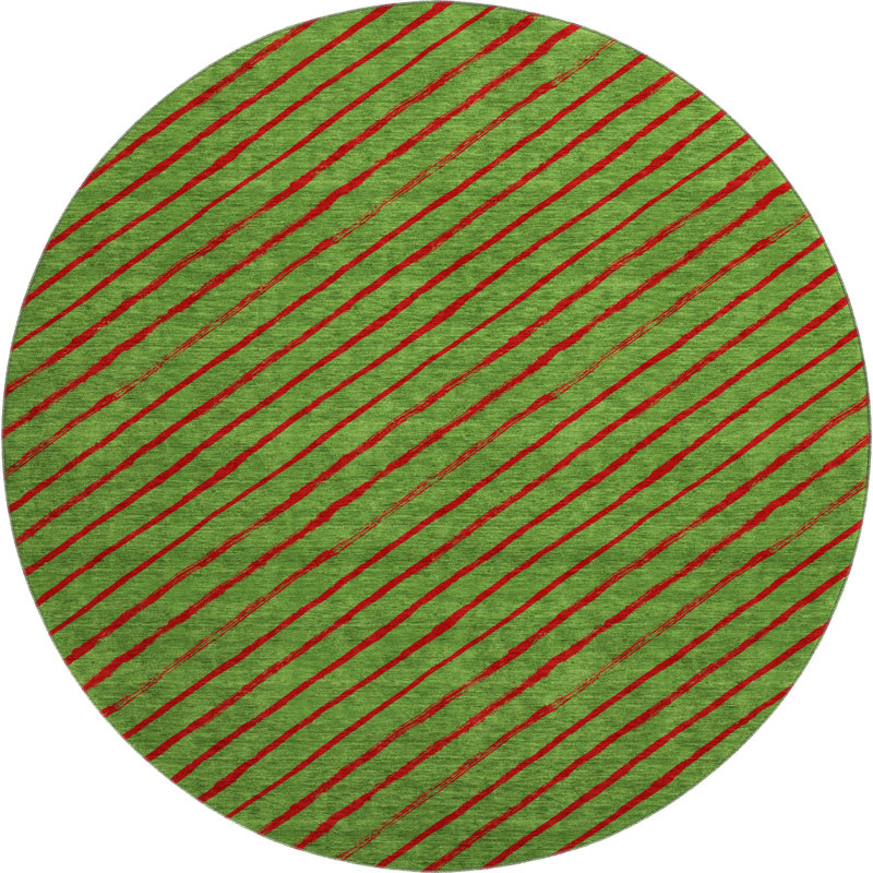 Premium Machine Washable Dockside AMF1819 Striped Holiday Rug, Round 8'