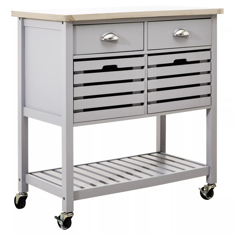 Reales 86cm W Kitchen Island with Stainless Steel Top, Grey