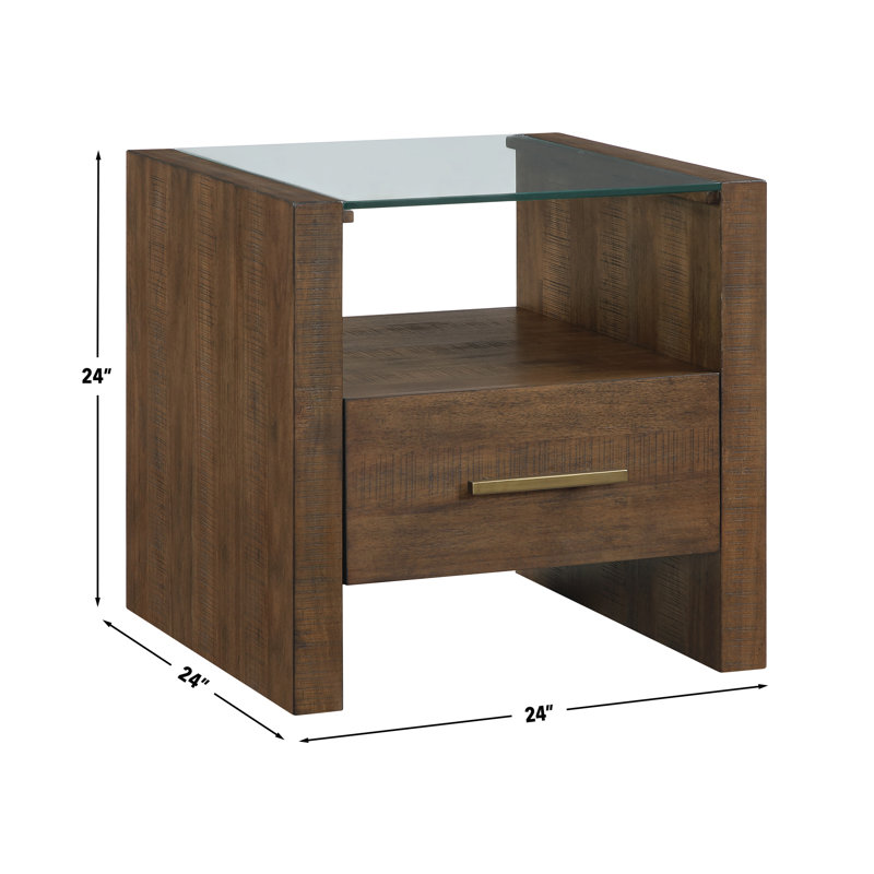 Jaquelyn 24" Glass Top End Table, Brown