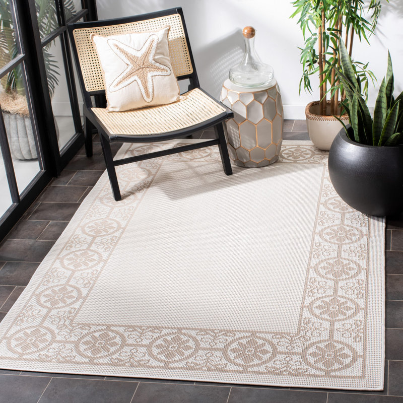 Tapis d'intérieur / extérieur à motif floral lavable à la machine Murielle, Rectangle 9 pi x 12 pi