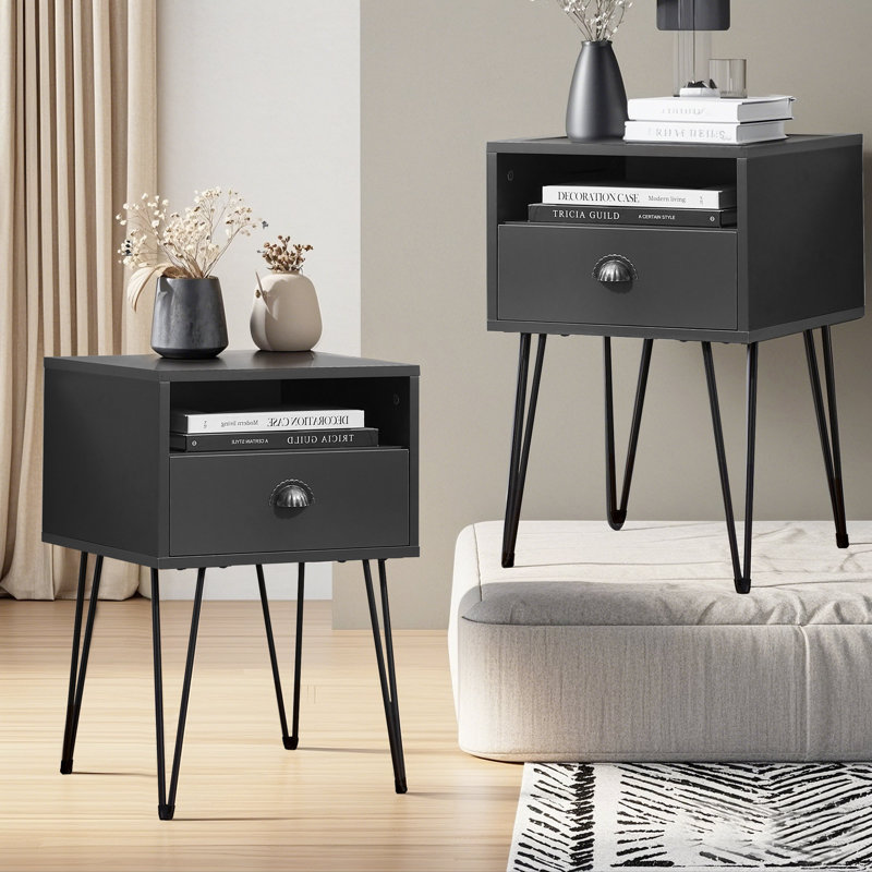 Adra 15.7'' W Metal Nightstand, Black