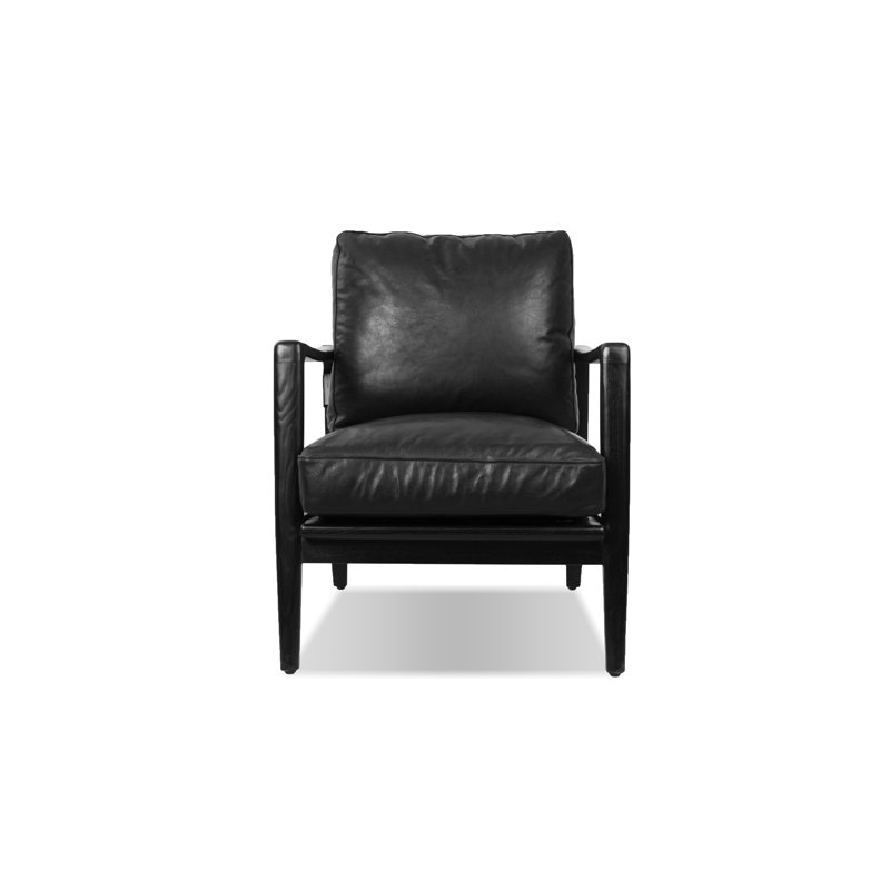 Chaise longue en cuir véritable de 68,58 cm de large Craftsman, Noir, Noir