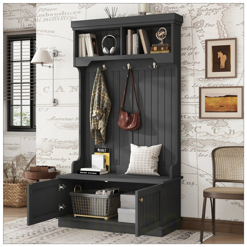 Multifunctional Hall Tree with Storage Shoe Bench, 4-in-1 Design for Entryway and Hallway, Coat Racks with Hooks, and Display Shelf
