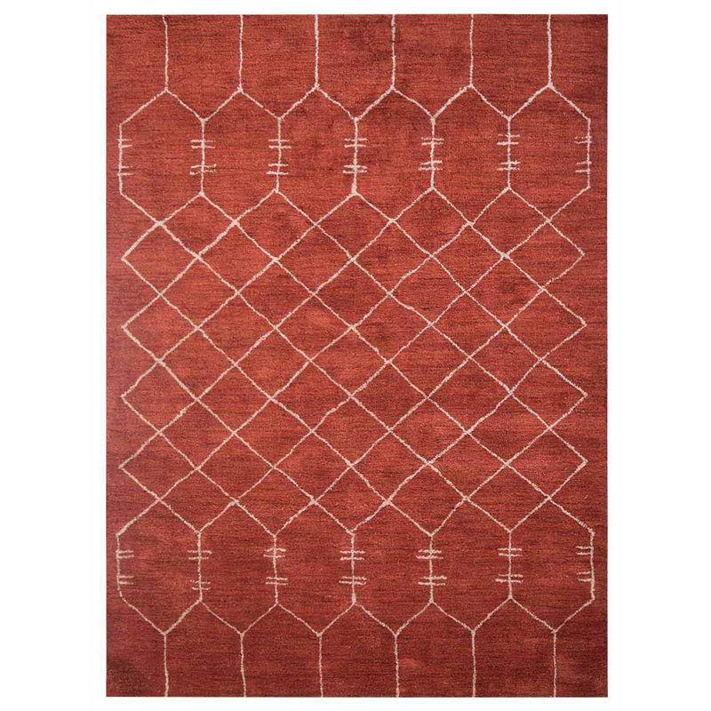 Geometric Hand-Knotted Loom Silk Rust Colour, Area Rugs, Rectangle 6' x 9'