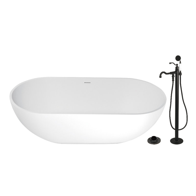 Baignoire autoportante ovale à deux extrémités de surface solide de 70 pouces avec robinet et drain Kingstonstone