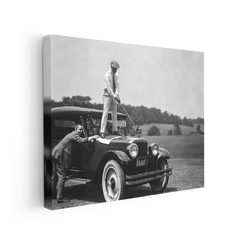 Golf sur une voiture antique, Sans cadre, Canevas, H 08 po x l 10 po