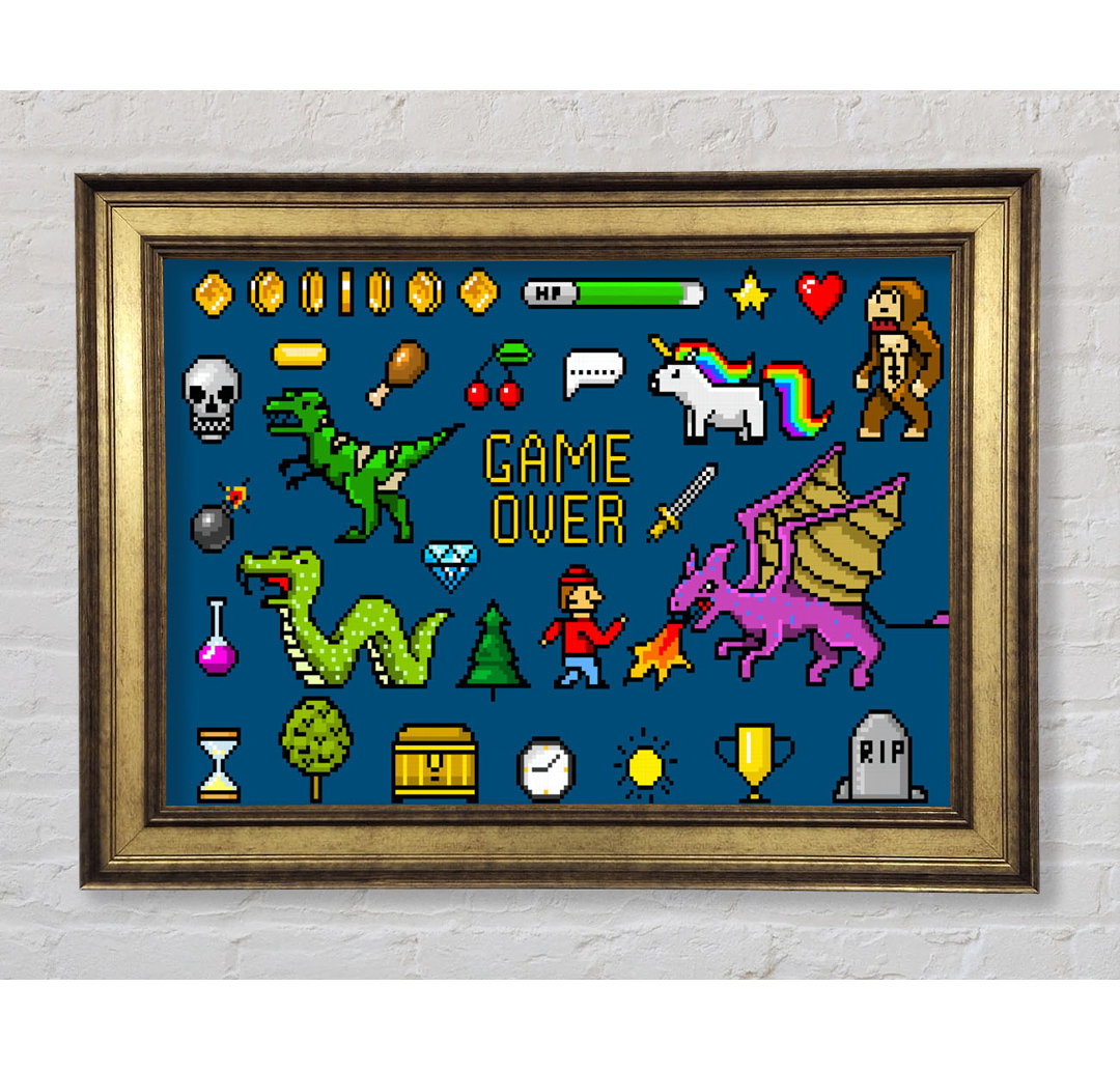 Game Over 8 Bit - Einzelne Bilderrahmen Kunstdrucke