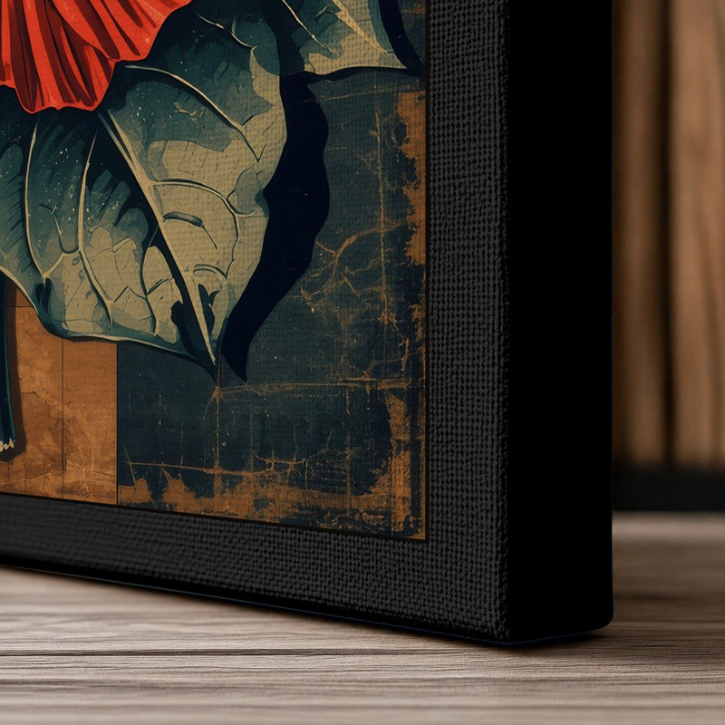 Crimson Hibiscus Botanical - Wrapped Canvas, 36x24 - 91.4 x 61.0 cm, Black Border