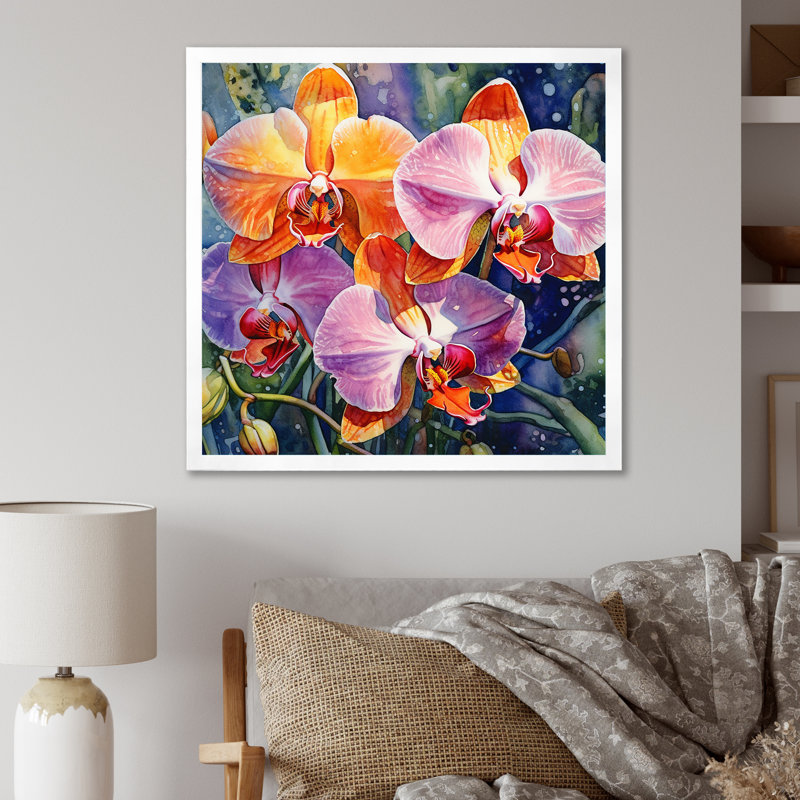 «Beautiful Colorful Dreamy Orchids I», reproduction sur toile, Cadre simple blanc, H 30 po x l 30 po x P 1 po