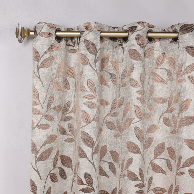  Panneaux de rideaux à passe-tringle en polyester à motif floral Finklea, Blanc / Cuivre, l 46 po x L 84 po