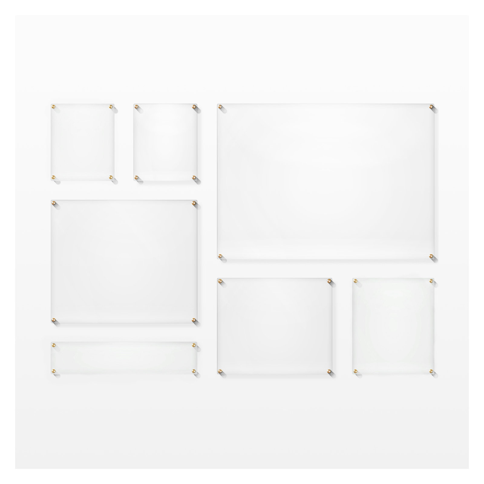7 Piece Mondrian Double Panel Picture Frame Set, Clear/Gold