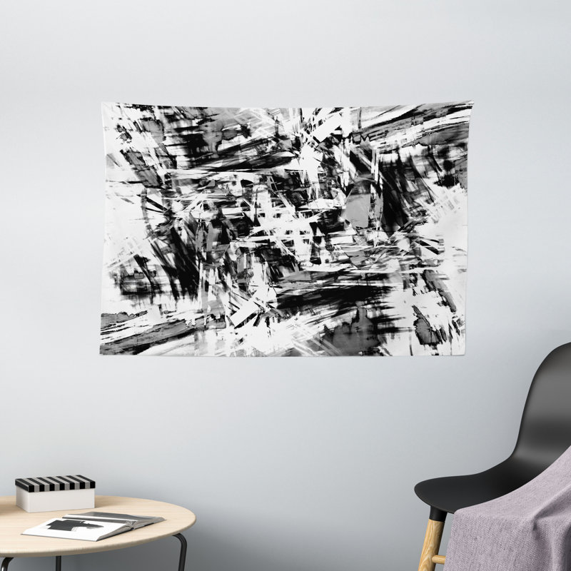 Wandteppich, Grunge Artwork, Schwarz Weiß Grau