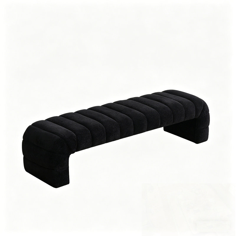 Chenille Upholstered Armless Bed Bench, Black