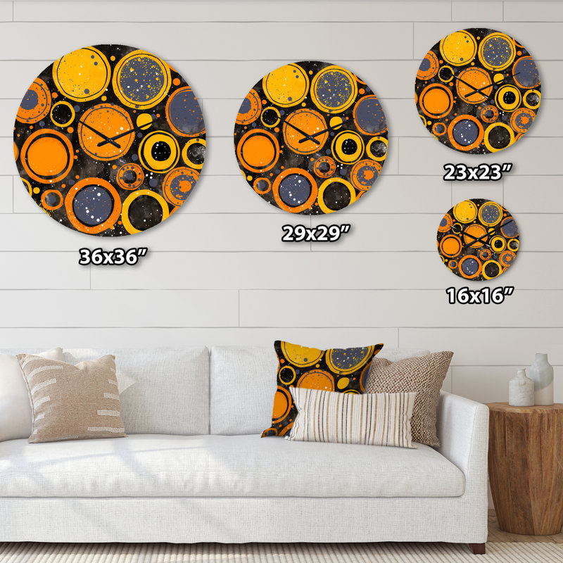 Horloge murale circulaire circulaire en lune, orange, jaune et gris, Moyenne