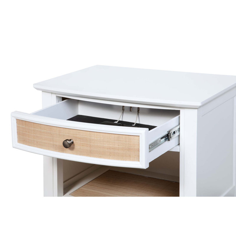 Table de chevet en rotin de style côtier avec rangement pour tiroir