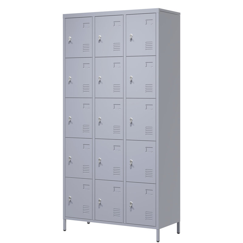 Armoire à casiers en métal H 72 po - 15 portes avec serrure, gris, convenant à la salle de gym, au garage, au garage