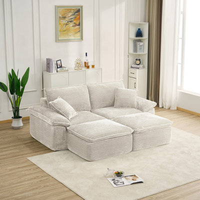 81" Sectional Sofa - Oversized Corduroy Cloud Couch with Movable Ottoman Soft Modern Comfy and No Assembly Sofa Set for Living Room Apartment Office,