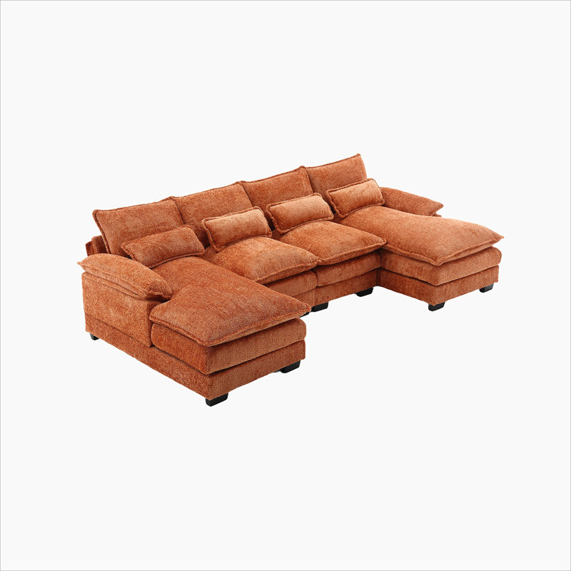 Odas 110.63'' Modular Sofa, Orange Fabric