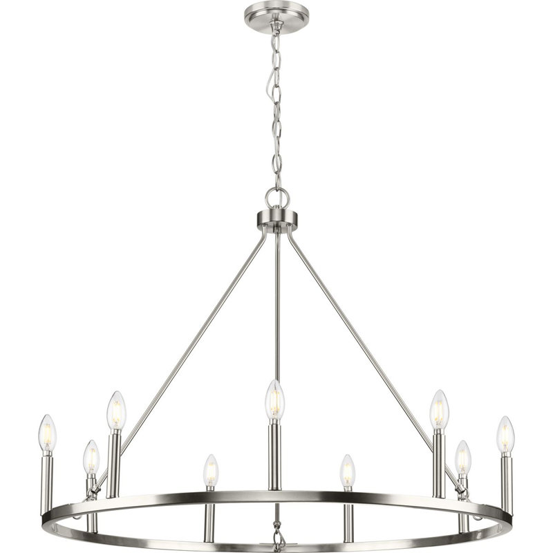 Joane 9 - Light Dimmable Wagon Wheel Chandelier, Brushed Nickel