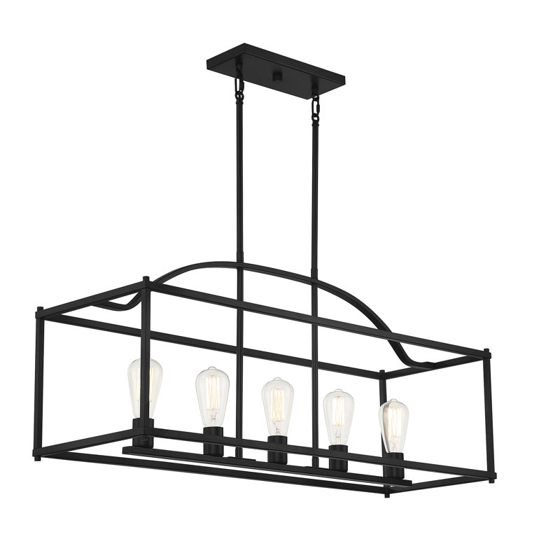Luminaire suspendu linéaire à 5 lumières pour îlot de cuisine Hanne, Noir mat