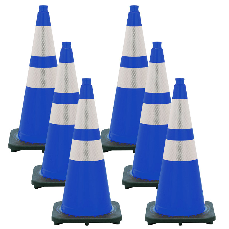 Cônes de circulation réfléchissants, H 28 po x l 14 po x P 14 po, Bleu trafic
