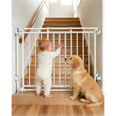 Extra Tall Baby Gate for Stairs Doorways & Kitchen, 26.4"-43" W x 39" H, No Bottom Bar Dog Gate, One-Handed Auto-Close, Hardware Mount Safety Gate for Dogs & Toddlers