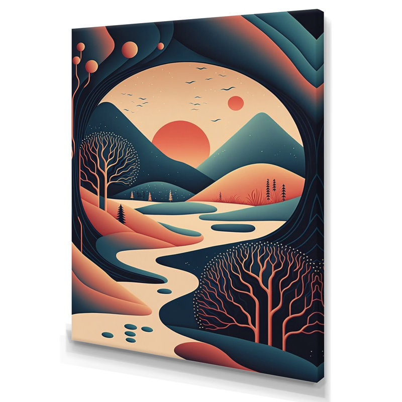 «Graphic Mountain Trees in Orange and Blue III», reproduction sur toile, H 40 po x l 30 po x P 1,5 po, Toile tendue