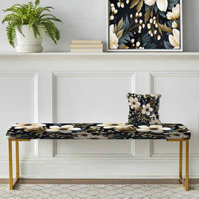 Mystic White and Teal Splendor Gardens - Banc rembourré floral doré