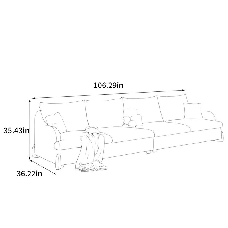 Log cream-style fabric sofa straight row, 4, 35.43" H x 106.29" W x 36.22" D