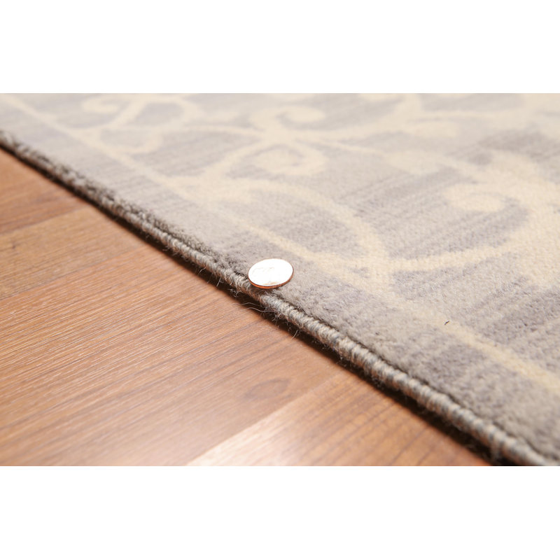 Tapis de zone en laine beige/gris 6 pi x 9 pi one-of-kind à la main noué la Hassler
