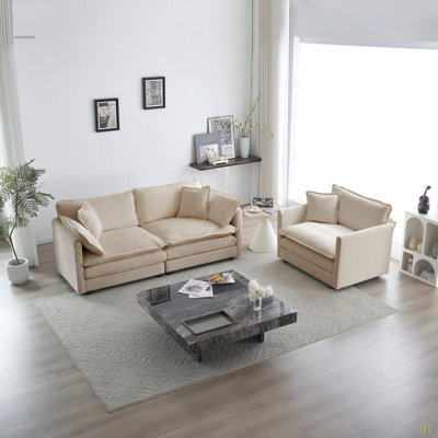 2 Seater Loveseat And Chair Set, 2 Piece Sofa & Chair Set, Loveseat And Accent Chair , 2-Piece Upholste Chenille Sofa Living Room Couch Furniture(1+2 Seat )  Chenille