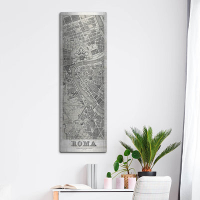  «Roma Map Panel On Wood» par Wild Apple Portfolio, art mural en métal, 16 po x 48 po