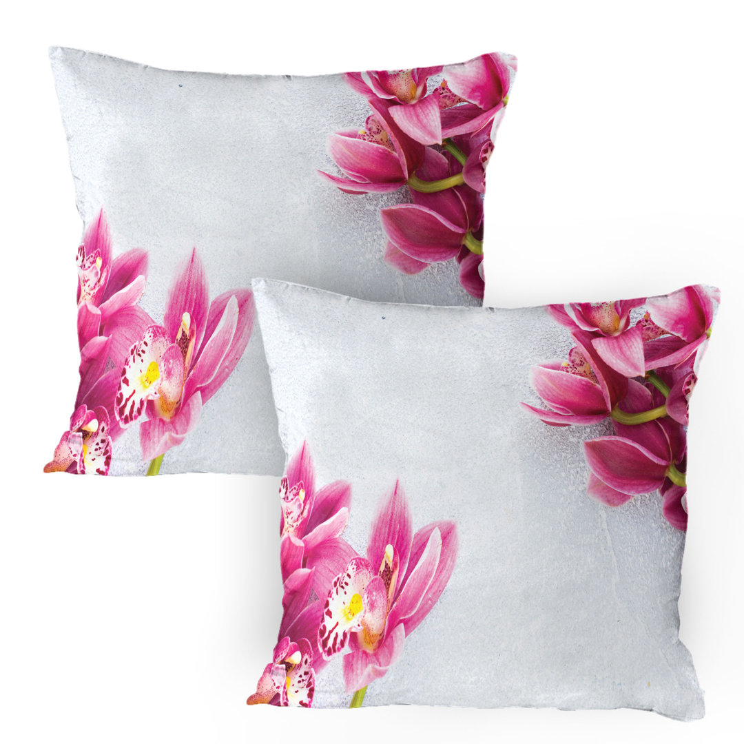 Kissenbezug Packung mit 2, Relaxing Orchideen-Muster, Weiß Pink