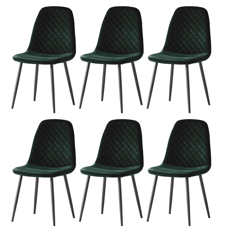 Wellersburg Modern Velvet Upholstered Armless Dining Chair, Deep Green Velvet, Black