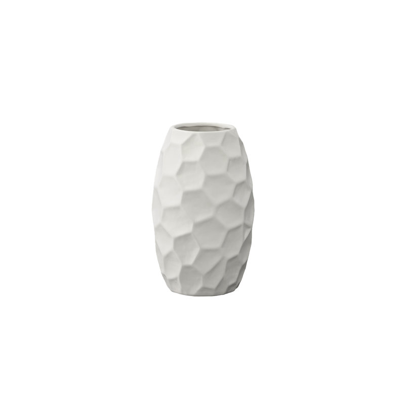 Vase en céramique blanc mat, H 12 po x l 7,75 po x P 7,75 po