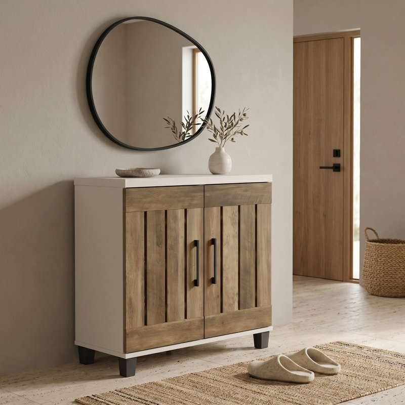 Armoire de rangement pour chaussures 12 paires Banos, Parchemin / chêne noueux