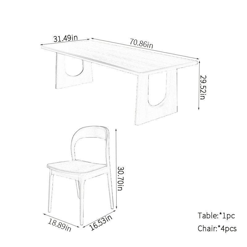 Rectangular solid wood dining table sets, 29.52"H x 70.86"L x 31.49"W