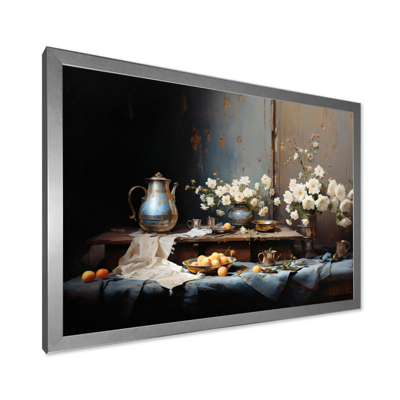 Nature morte florale sérénité III, Cadre photo argenté, H 24 po x l 32 po x P 1 po