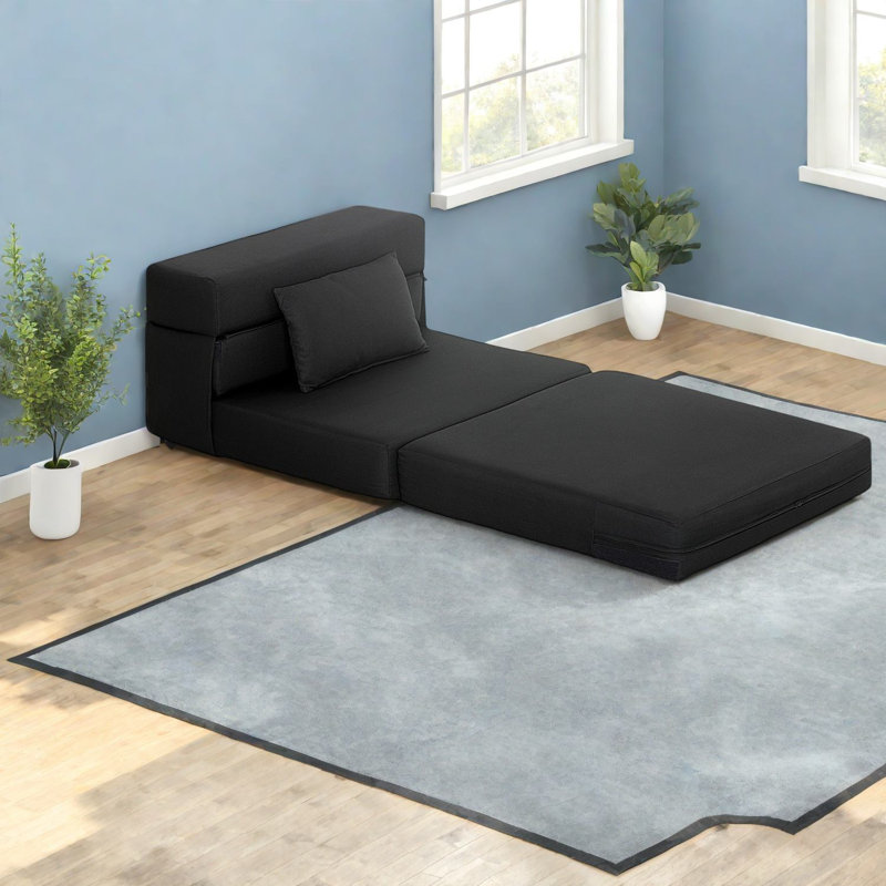 Canapé-lit pliant en lin multifonctionnel, design moderne compact pour les espaces de vie, noir