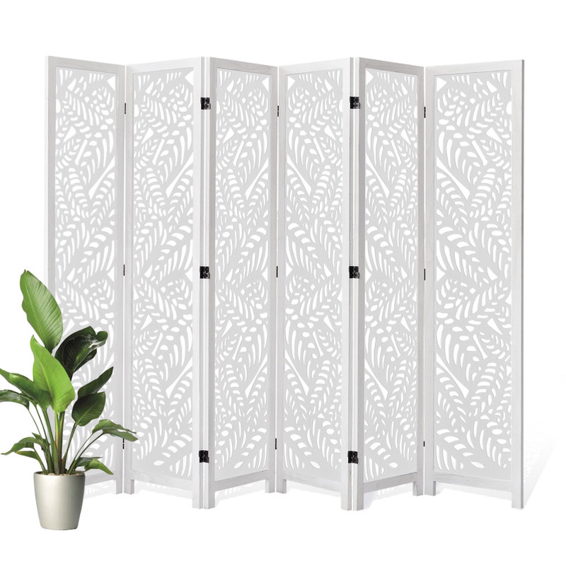 Paravent en bois massif 67 po H - Paravent Serenity Floral, 6, Blanc patiné