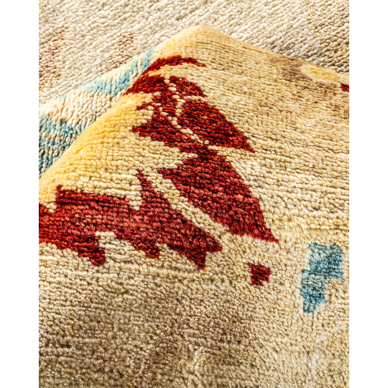 Tapis ivoire noué à la main unique 9 pi 1 po x 11 pi 4 po Vanyu Eclectic